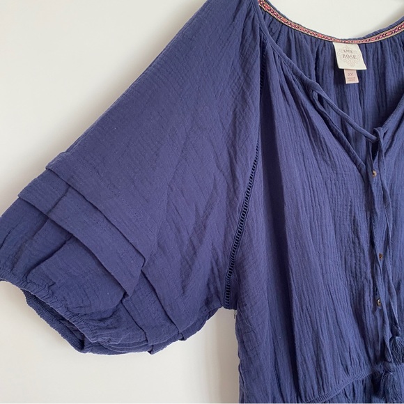 Knox Rose Womens Romper One Piece Size XXL Navy Blue Tassel V Neck Pockets - Picture 4 of 6